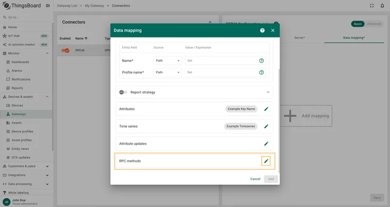 Click the pencil icon in the RPC methods section