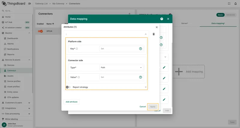 Enter Key, select Type, enter Value and click Apply