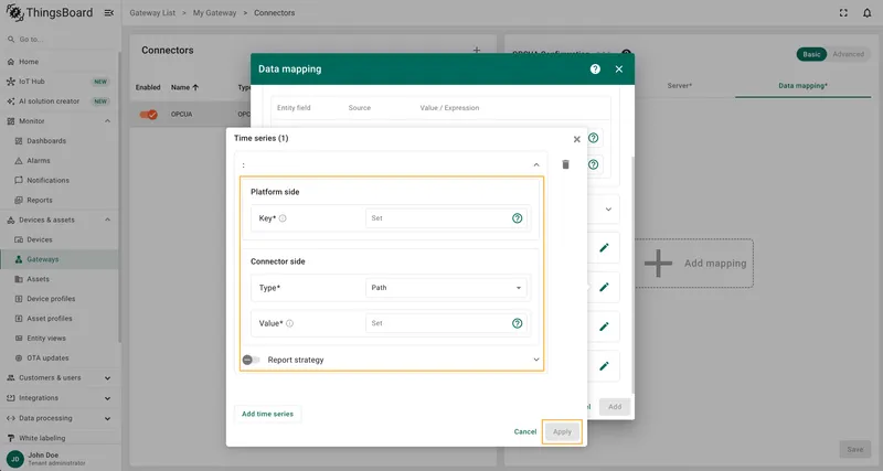 Enter Key, select Type, enter Value and click Apply