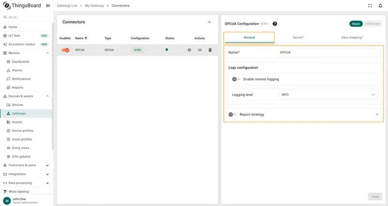 OPC-UA general settings