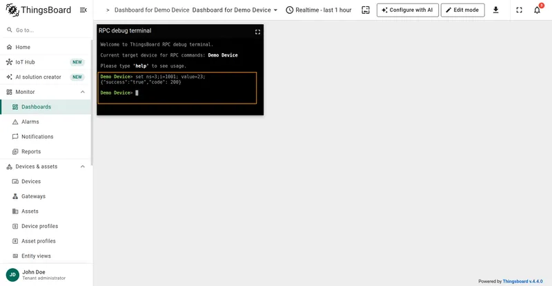 OPC-UA SET RPC writing a new numeric value