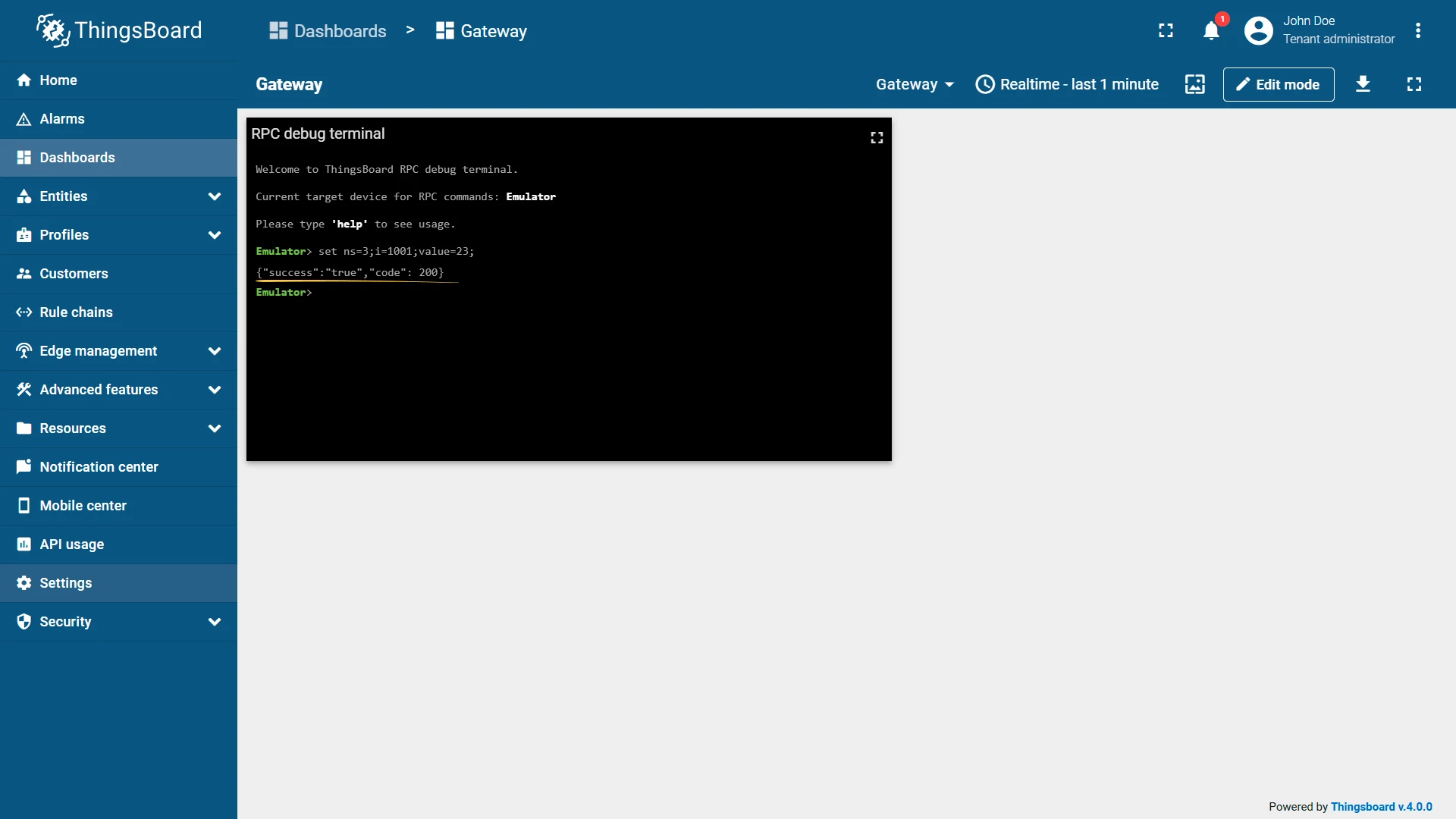 OPC-UA SET RPC writing a new numeric value