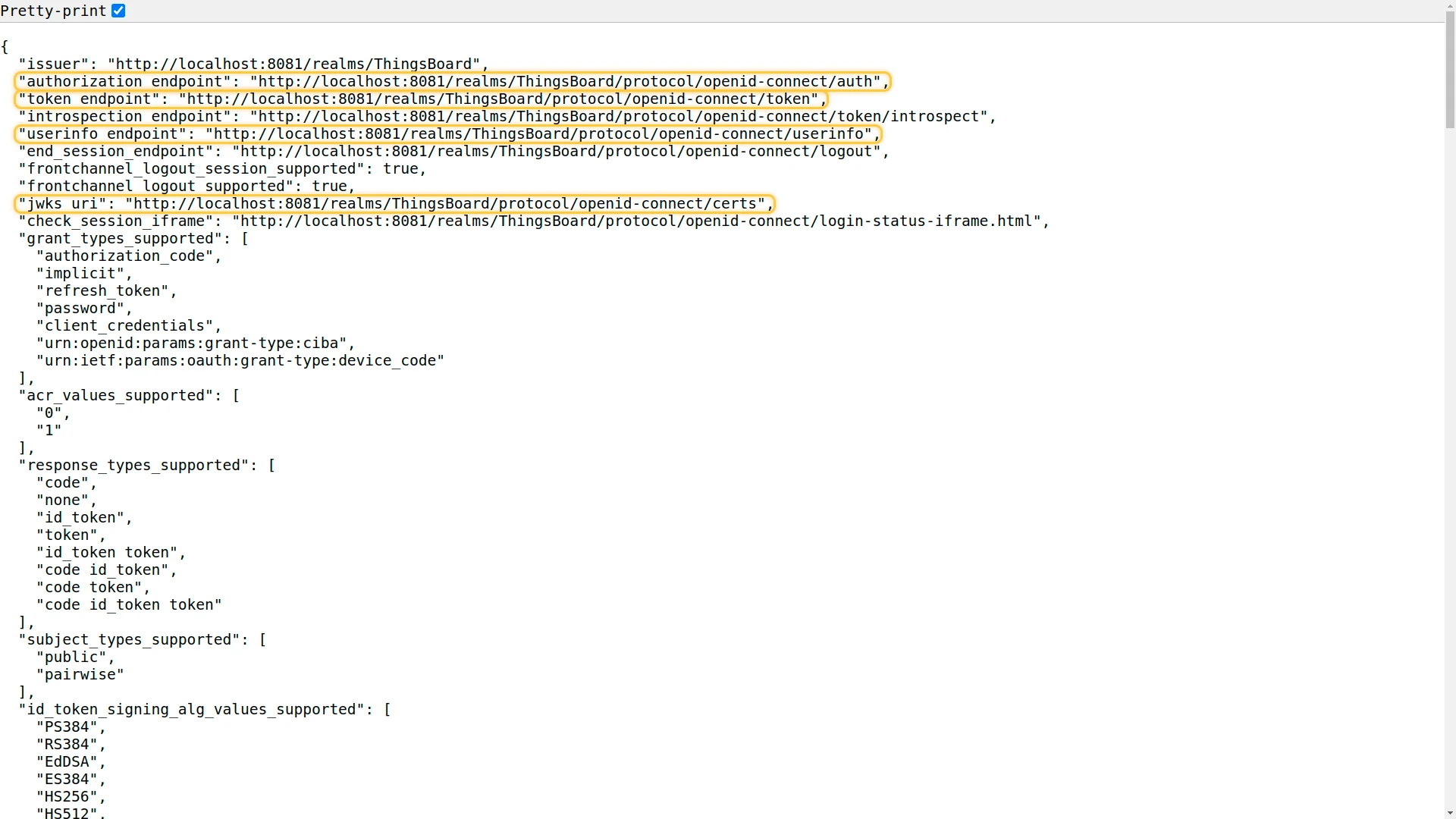 OpenID endpoint configuration JSON