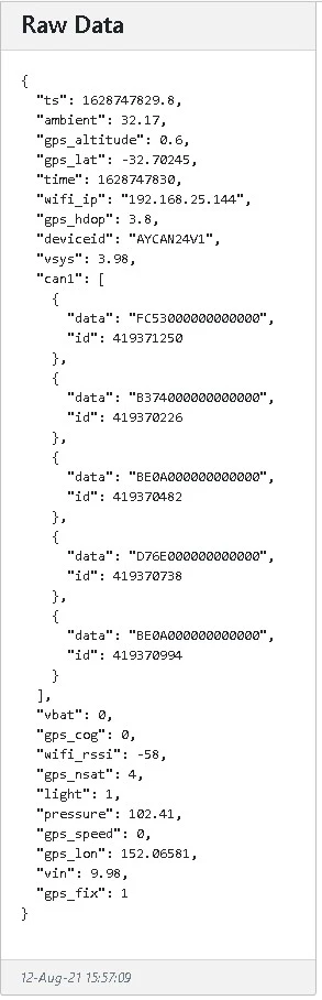 Raw JSON telemetry payload from ORB-C1-G