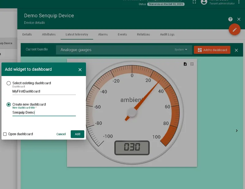 Widget bundle selection with Add to dashboard option
