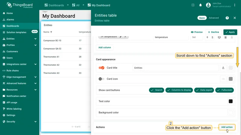 Actions section