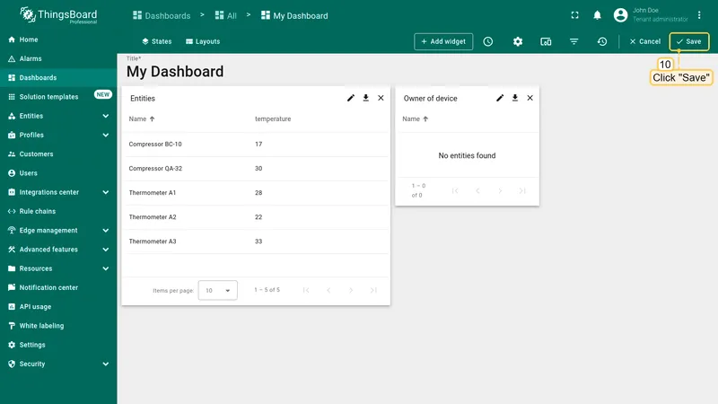 Save dashboard