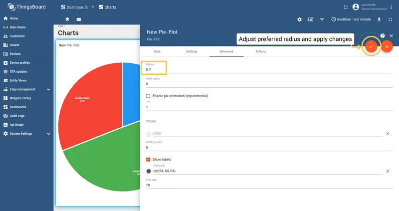 Pie radius setting
