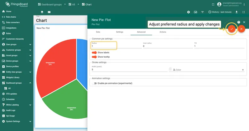 Pie radius setting