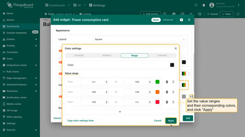 Configure value ranges and colors