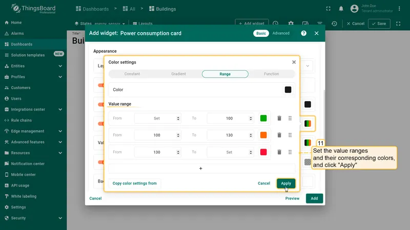 Configure icon value ranges and colors