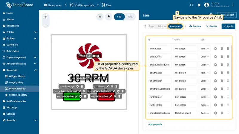 Properties - SCADA developer configuration
