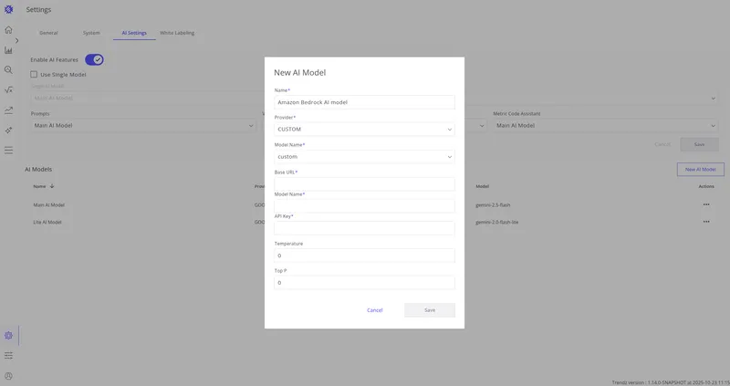 Custom (OpenAI-compatible) provider configuration fields
