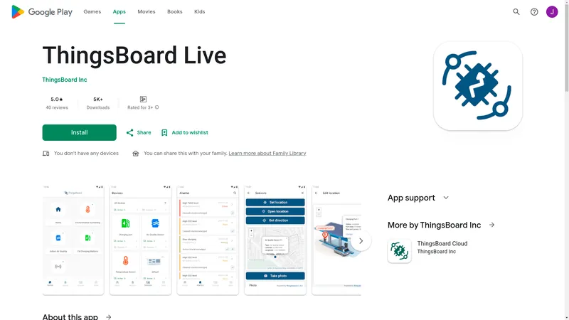 Google Play Store listing for ThingsBoard mobile app