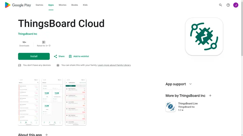 Google Play Store listing for ThingsBoard mobile app