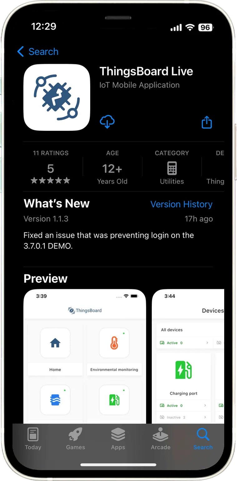 Mobile phone showing the app listing in the app store with version, install count, and screenshots