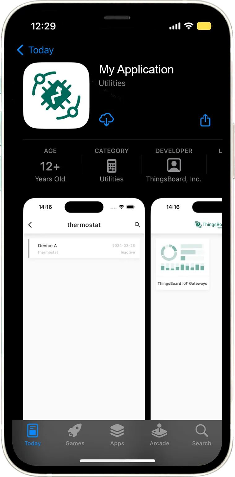 Mobile phone showing the app listing in the app store with version, install count, and screenshots