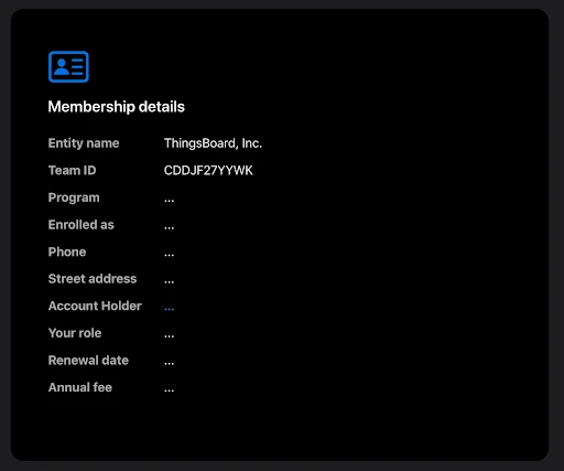 Team ID location in Apple Developer Account Membership details