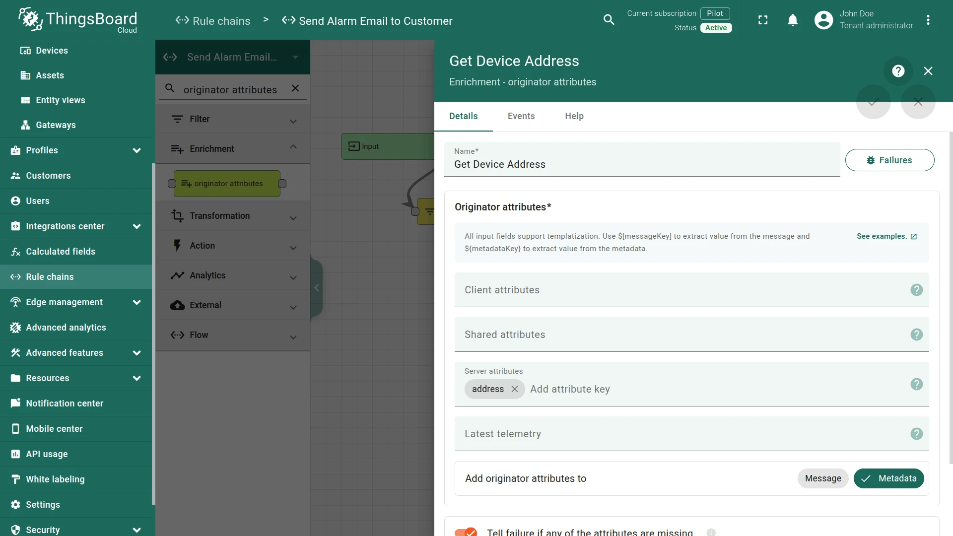 Get Device Address originator attributes node configuration