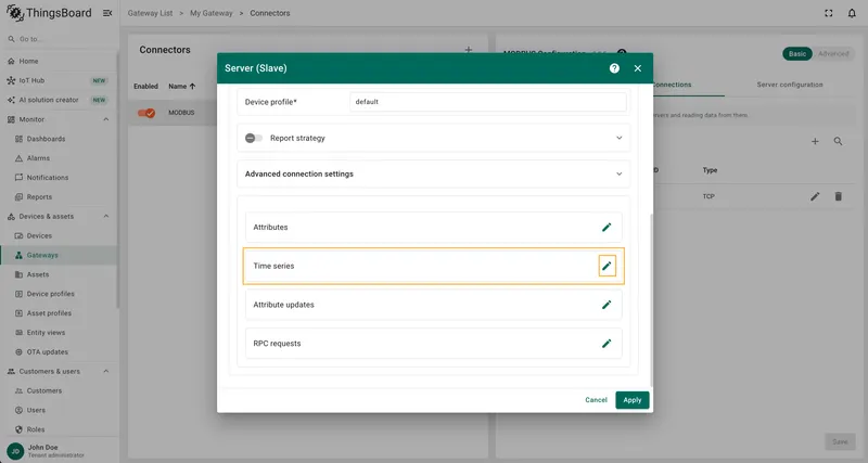 Scroll down to the Attributes or Time series section and click on the Pencil icon
