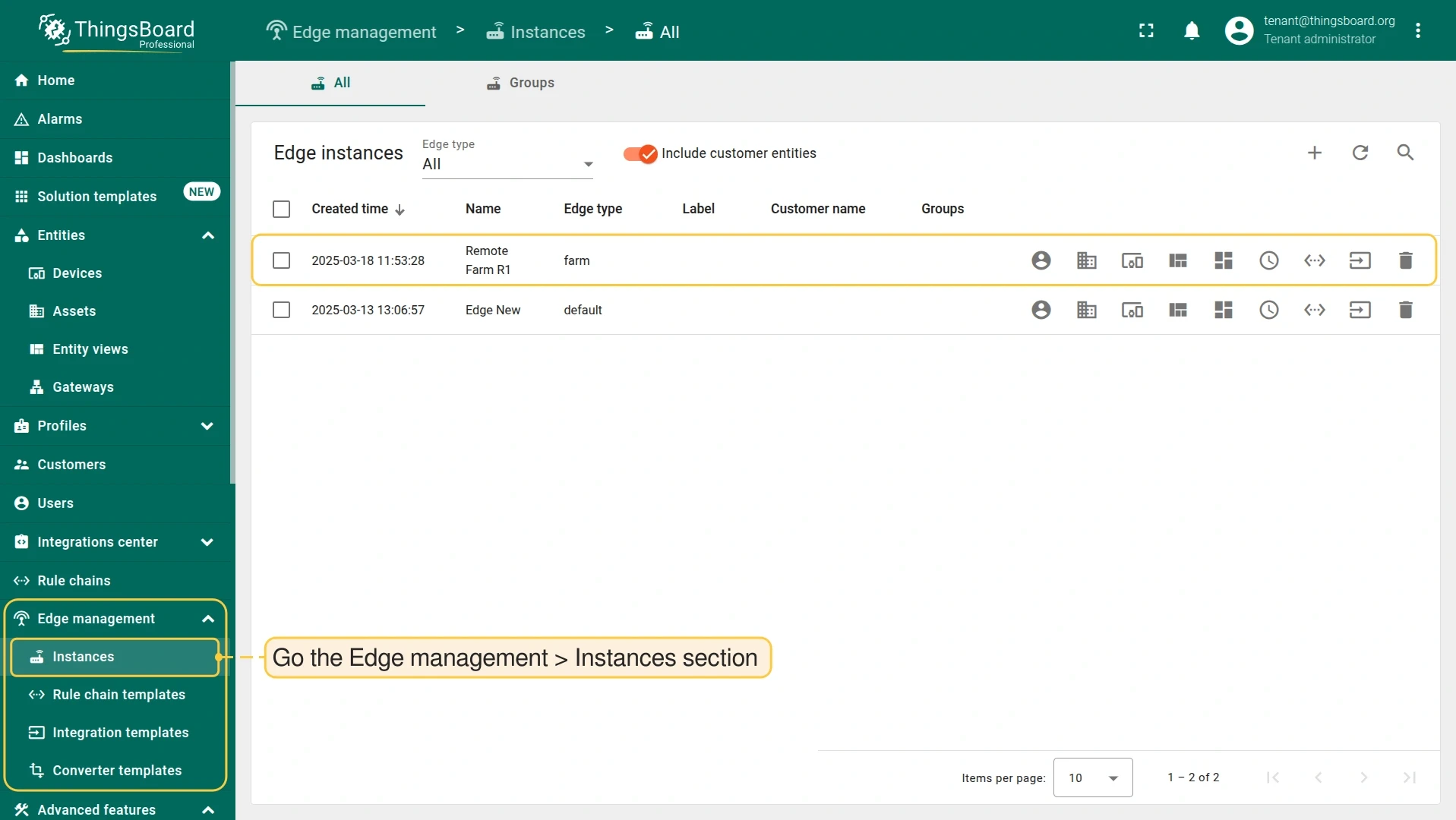 Edge instance created by the solution template