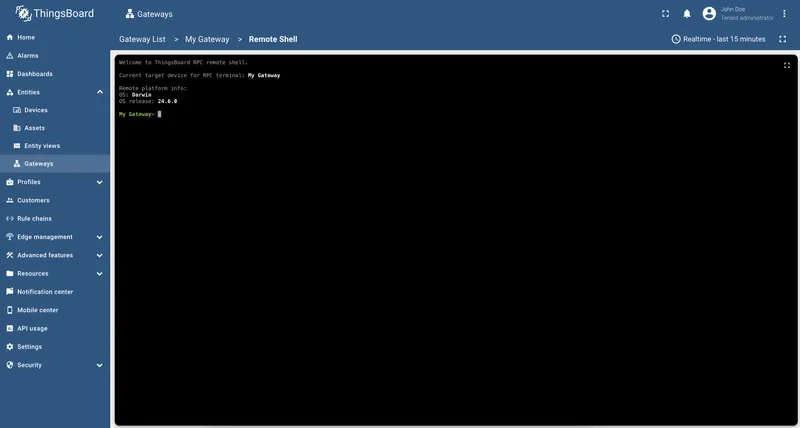 Remote shell terminal interface ready for input