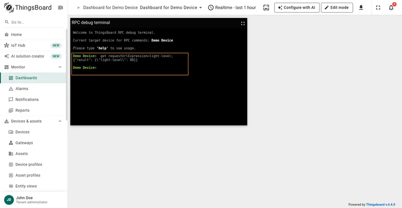 Request connector GET RPC confirming the updated value