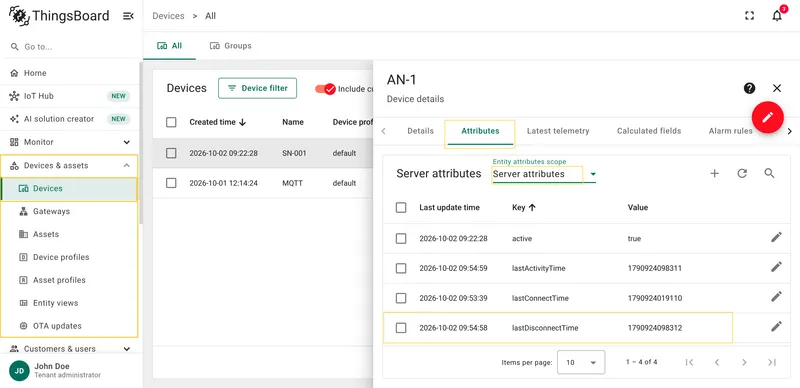 Device marked as disconnected in ThingsBoard