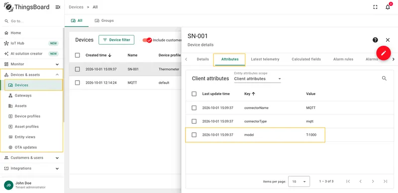 Attribute data in ThingsBoard