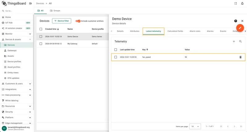 Fan speed telemetry value is 90