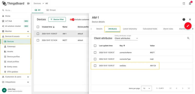 Attribute data in ThingsBoard