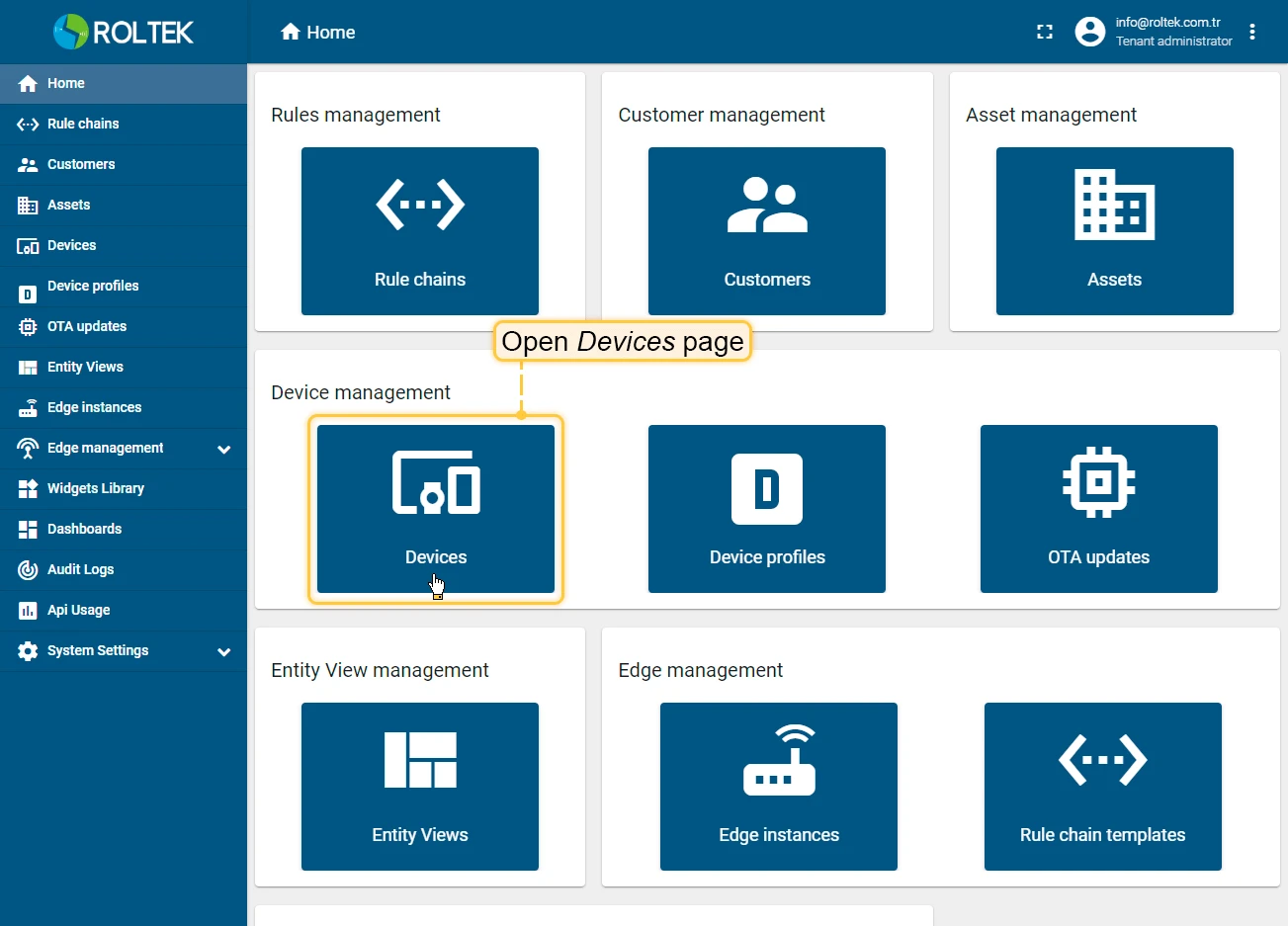 ThingsBoard Devices page