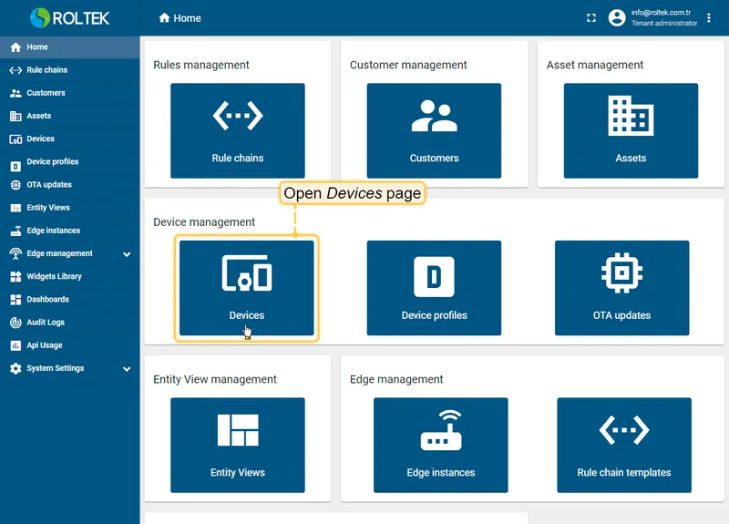 ThingsBoard Devices page