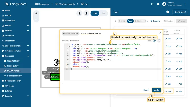 rotationSpeedText tag configuration step 2