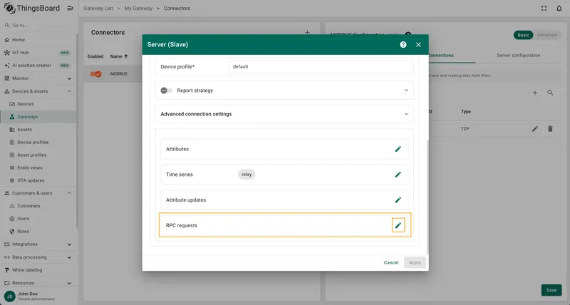 Scroll down to the RPC requests section and click on the Pencil icon