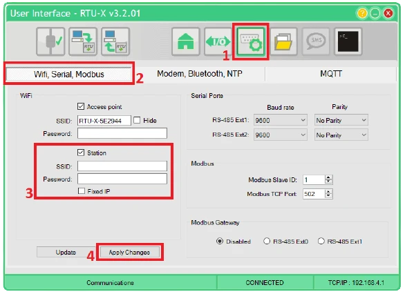 RTU-X Wi-Fi Station configuration