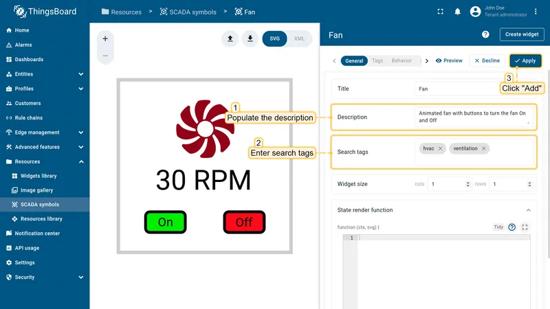 SCADA editor apply changes