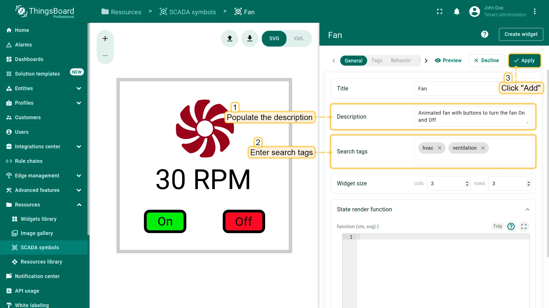 SCADA editor apply changes