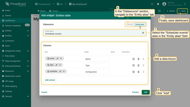 Scheduler events configured