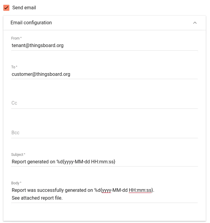 Generate Report — email configuration