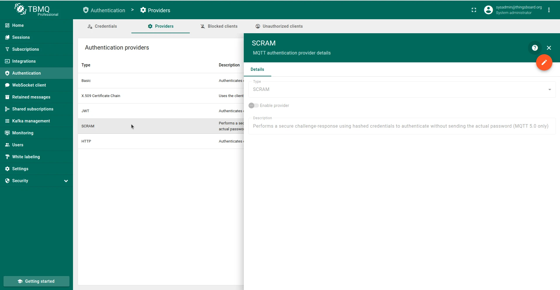 SCRAM authentication provider overview in TBMQ