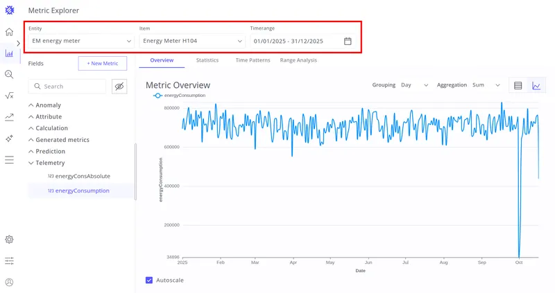 Metric Explorer header section