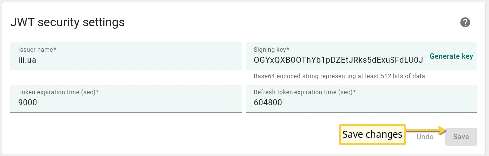 JWT security settings