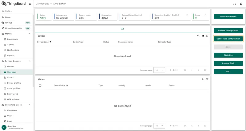 Click on the Connectors configuration button