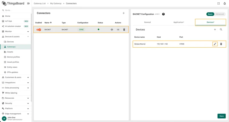 Select device configuration