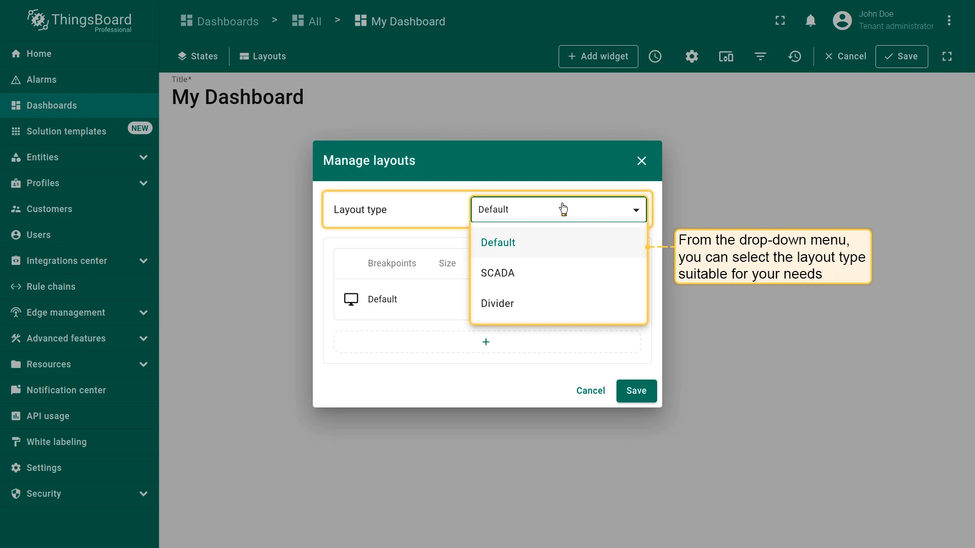 Select layout type