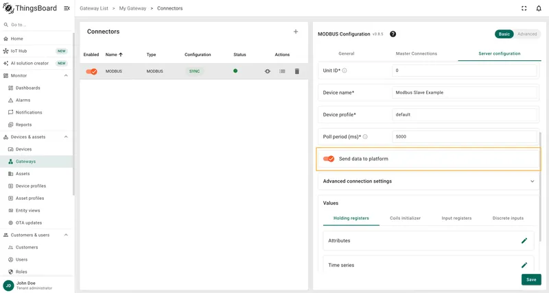 Send data gateway as a slave