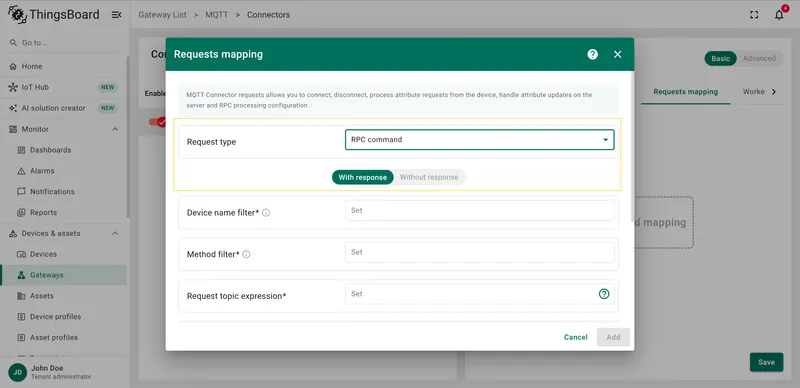 Select RPC command type for two-way RPC