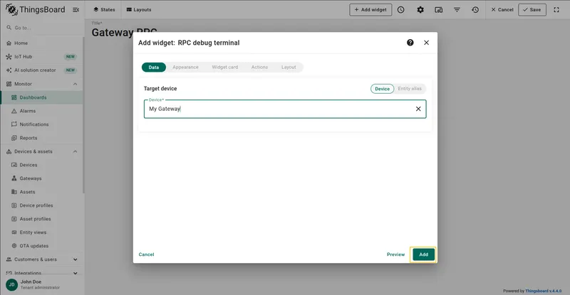 Dashboard save confirmation