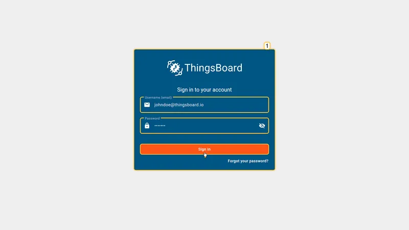 ThingsBoard sign-in page with username and password fields